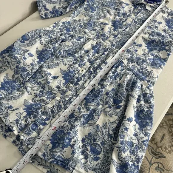 Ro’s Garden Leticia Deauville Mini Shirt Dress Womens Small Blue Floral Cottage - Picture 12 of 14
